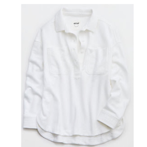 Aerie Popover Polo Sweatshirt in White - Picture 6 of 6